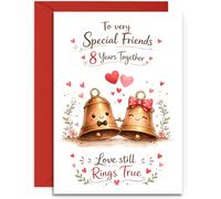 Special Friends 8th Anniversary Card - Cute Bronze Bells and Hearts Design - 8th Bronze Anniversary Card - A5 Size Card with Red Envelope