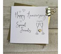 SPECIAL FRIENDS ANNIVERSARY CARD - FLUTES & WOODEN HEART DESIGN, HANDMADE BY WHITE COTTON CARDS (S110-SF)