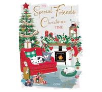 Special Friends Christmas Card - Cosy Festive Lounge - Contemporary Artistic Design - Special Finishes and Illustrated Insert Leaf - Made in the UK