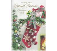 Special Friends Christmas Card - Large 24 x 16 cm - Festive Stockings & Fireplace Design - Luxury Single Greetings Card with Envelope