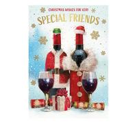 Special Friends Christmas Card, Wine Bottles Design, Gold Foil Finish, Made in UK