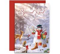 Special Girl Christmas Card - Forest Friends - Medium Sized Card (A5 Size -148mm x 210mm) with Envelope