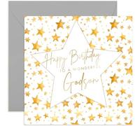 Special Godson Birthday Card - Gold Foil Star Birthday Card for Godson from Parents - Adult, Teenager or Child - Male Birthday Cards for Him - Contemporary Star Design | Blank Inside Envelope