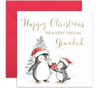 Special Grandad Christmas Card - Penguin Grandad Greeting Card Gift for Him - Heartfelt Keepsake Card for Family from Young Children - Cute Penguin Christmas Tree Design - Simple Charming Design