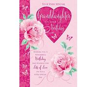Special Granddaughter On Your Birthday Roses Heart & Butterfly Design Greeting Card