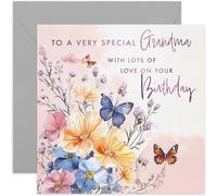 Special Grandma Birthday Cards - Purple Floral Artwork with Butterflies - Gifts for Her Birthday - Birthday Cards For Women - Female Family Members Birthday Greeting Cards - Traditional Designs