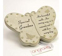Special Grandma Diamante Butterfly Graveside Grave Memorial Plaque Ornament