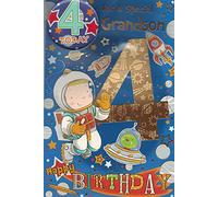 SPECIAL GRANDSON AGE 4 BIRTHDAY CARD WITH BADGE**9 X 6 INCHES**AG1