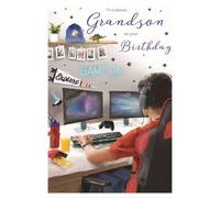 ICG Special Grandson Birthday Card - Computer Gamer with Headphones and Snacks with a Foil Finish