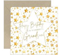 Special Grandson Birthday Card - Gold Foil Star Birthday Card for Grandson from Grandparents - Adult, Teenager or Child - Male Birthday Cards for Him - Contemporary Star Design | Blank Inside Envelope