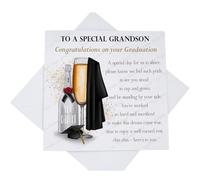 Special Grandson Graduation Card, Congratulations on your Graduation Card for Grandson, Silver Champagne Grad Cap and Gown Congrats with Poem Verse, P4