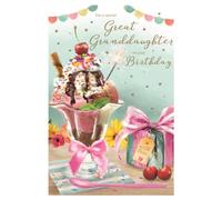 Special Great Granddaughter Birthday Card - Ice Cream Sundae and Present Embossed with a Foil Finish - by ICG