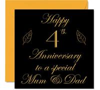 Special Linen Anniversary Card for Dad Mum Parents - Special Mum & Dad - Happy 4th Wedding Anniversary Cards from Son Daughter Family, 145mm Greeting Cards for Anniversaries