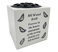 Special Mum and Dad Angel Feather Memorial Graveside Flower Vase Container White