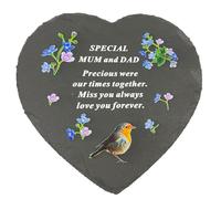 Special Mum and Dad Graveside Memorial Robin Slate Love Heart Grave Plaque Stepping Stone Ornament Decoration