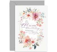 Special Mum Birthday Card - Luxury Happy Birthday Card for Mum - Floral Wreath Artwork - Unique Traditional Cards for Mom - Special Birthday Cards for Women