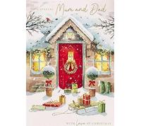 Special Mum & Dad Christmas Card - Festive Front Door with Foil Details and Ribbon Embellishment - Eco-Friendly and Recyclable - By Paper House