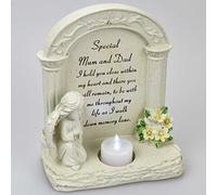 Special Mum & Dad Praying Angel With Flickering Tealight Graveside Memorial Plaque