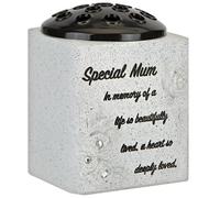 Special Mum Grave Flower Pot Vase - Memorial Flowers Holder with Inscription & Diamantes - Stone-Effect Weatherproof Cemetery Vase with Removable Flower Insert - Graveside Remembrance Ornament