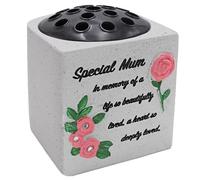 Special Mum Grave Flower Pot Vase Pink Flowers & Diamantes - Memorial Ornament with Heartfelt Inscription - Weatherproof Flowers Holder for Graveside Remembrance