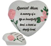 Special Mum Memorial Heart Ornament with Diamantes & Roses - Graveside Grave Decoration, Cemetery Ornament, Sympathy Gift for Mum - Funeral Remembrance Tribute Stone Effect Keepsake