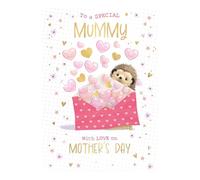 Special Mummy Mother's Day Card, Hedgehog Design with Hearts, Gold Foil Details, Pink
