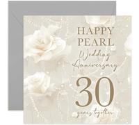 Special Pearl Wedding Anniversary Card, Celebrating 30th Anniversary Together, Mum Dad, Grandparents, Husband Wife - Square Card, Blank Inside With Envelope