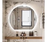 Special shape smart bathroom LED mirror,modern Semicircle smart Makeup Mirror with anti-fog film,backlit wall mounted LED Mirrors 3-Color Dimmable,led bathroom vanity mirror,Time temperature,Frameless