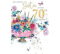 Special Sister 70th Birthday Card, Floral Design with Gold Foil, Words 'n' Wishes