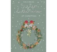Special Sister & Brother-in-Law Christmas Card - Robins and Christmas Wreath Embossed with Foil Details - By International Cards and Gifts