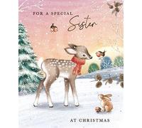Special Sister Christmas Card - Deer in the Snow with an Embossed Foil Finish - Eco-Friendly and Recyclable - By Paper House