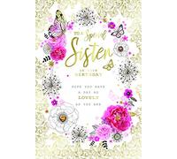 Special Sister Flowers Word & Butterfly Design Happy Birthday Card Lovely Verse