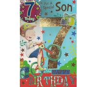 Special Son 7th Birthday Card with Badge, Bicycle Design