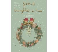 Special Son and Daughter-in-Law Christmas Card - Robins and Christmas Wreath Embossed with Foil Details - By International Cards and Gifts