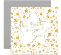 Special Son Birthday Card - Gold Foil Star Birthday Card for Son from Parents - Adult, Teenager or Child - Male Birthday Cards for Him - Contemporary Star Design | Blank Inside Envelope