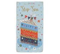 ICG Special Step-Son' Birthday Card - Colourful Birthday Cake & Stars with Embossed Foil Details - Made in the UK