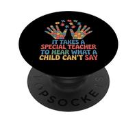 Special Teacher Retro Autism Awareness Support Puzzle Hands PopSockets Adhesive PopGrip