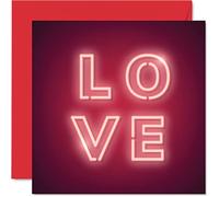 Special Valentines Card for Wife or Husband Boyfriend Girlfriend | Neon Glow Love, Happy Anniversary Valentine's Day Card for Women and Men Her or Him, 145mm Romantic Birthday Greeting Cards