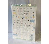 Special Wishes On The Birth Of Our Precious Grandson New Baby Boy Born Card From The Grandparents Blue/Green/Silver/Yellow Words/Stripes/Bunting Glitter/Foil Detail(PH41080)