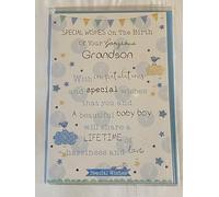 Special Wishes On The Birth of Your Gorgeous Grandson New Baby Boy Born Card to The Grandparents Blue/Green/Silver/Yellow Words/Spots/Bunting Glitter/Foil Detail(PH41080)