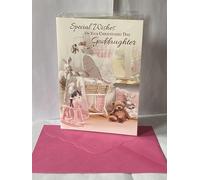 Special Wishes On Your Christening Goddaughter Card Goddaughter's Christening Day Card White Crib/Teddy Foil Detail(VA101B)