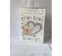Special Wishes On Your First Anniversary True Love Always 1st Wedding Anniversary Card Teddies/Silver Words/Hearts Glitter/Foil Detail(PH38871B)