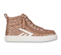 SpecialKids.Company Billy Adaptive Footwear for Kids, CS High Top, Glitter, AFO Friendly FlipTop Wraparound Zipper & Laces, Rose Gold Glitz, UK4, Wide