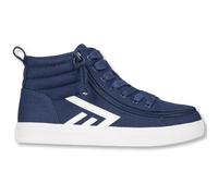 SpecialKids.Company Billy Adaptive Footwear for Men, CS High Top, Canvas, AFO Friendly FlipTop Wraparound Zipper & Laces, Navy-White, UK7.5 Wide
