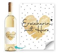 SpecialMe Wine Labels, Wine Bottle Labels, Printed, Teacher with Heart, Bottle Labels, Self-Adhesive, Thank You, Gift, Farewell, White, One Size