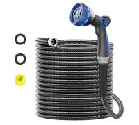 SPECILITE 100ft 304 Stainless Steel Garden Hose Metal, Heavy Duty Water Pipe with Nozzles for Yard, Outdoor - Flexible, Never Kink & Tangle, Puncture Resistant (Black)