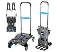 SPECILITE 2 In 1 Folding Sack Truck, Heavy Duty Sack Barrow, 150 KG Capacity, Foldable Hand Truck Trolley with Retractable Handle & Wheels, Platform Cart Dolly for Moving Items