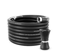 SPECILITE 5/8" Hot/Cold Water Hose 50 ft with High Flow Nozzle,Heavy Duty Flexible Rubber Garden Hose -50℉ to 158℉ With 3/4" Stainless Steel Fittings for Yard, Outdoor, Farm, Lightweight, Black