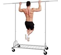 SPECILITE Clothes Rail Heavy Duty, Metal Clothing Garment Rack, Holds Up to 210kg, with Extendable Hanging Rail, Rolling Clothes Rack on Wheels for Hanging Shirts, Coats, Shoes Chrome,Sliver