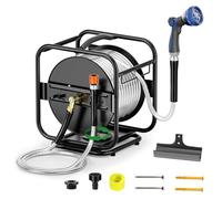 SPECILITE Heavy Duty Metal Garden Hose Reel with 30m 304 Stainless Steel Hose Pipe & Spray Nozzle, 360°Rotation Frame,Wall Mounted/Floor Standing, Ideal for Garden/Courtyard Cleaning and Watering